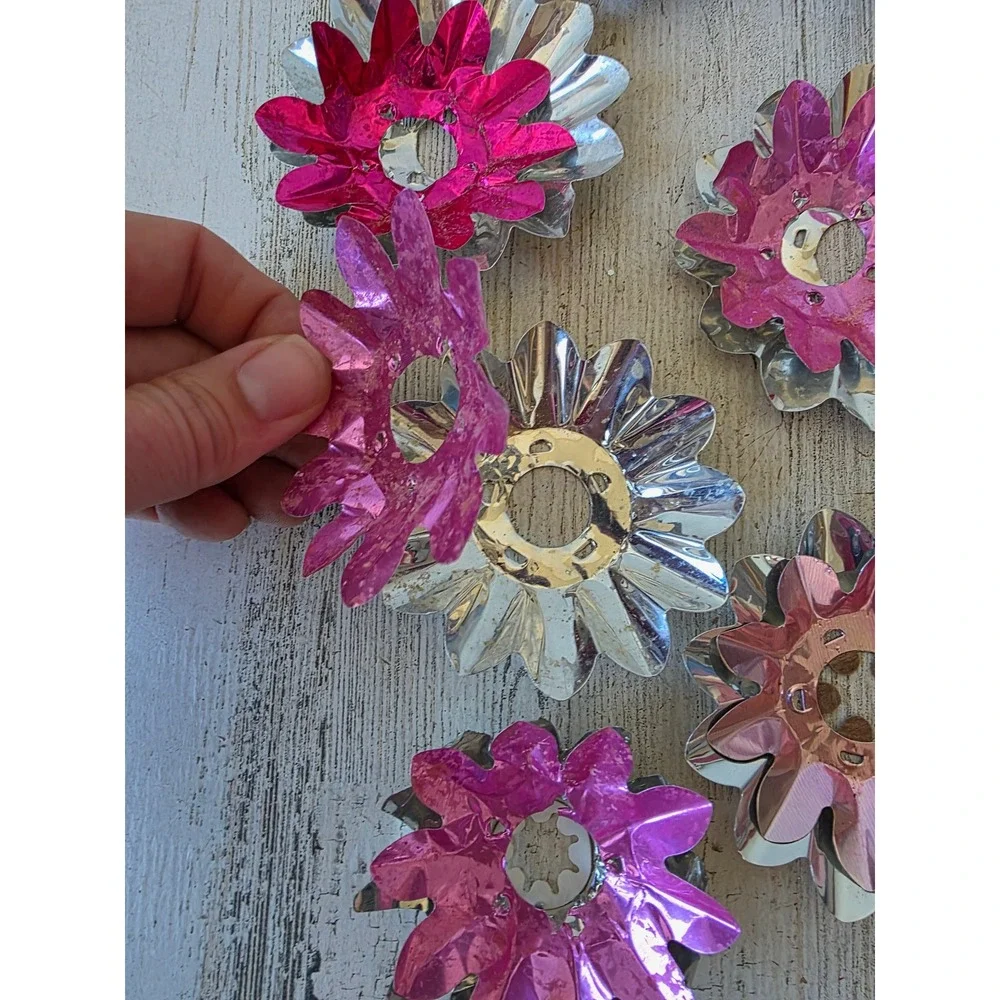 Vintage pink reflector foil ornament Xmas decor